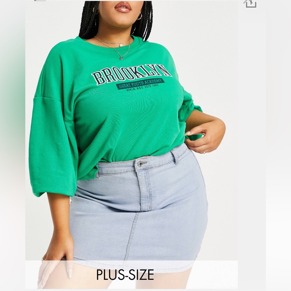 NWT DTT Plus Clara high waisted stretch denim skirt in light blue from ASOS